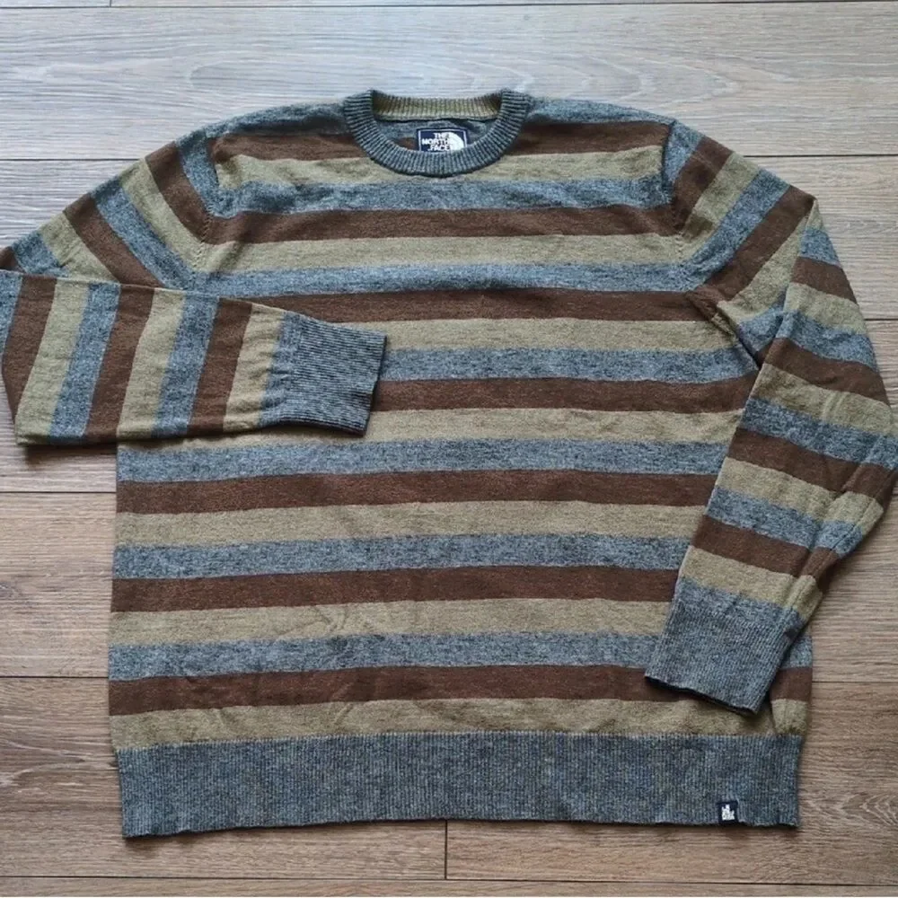 The North Face Wool Cotton Blend Long Sleeve Sweater - Stripes gray brown - L